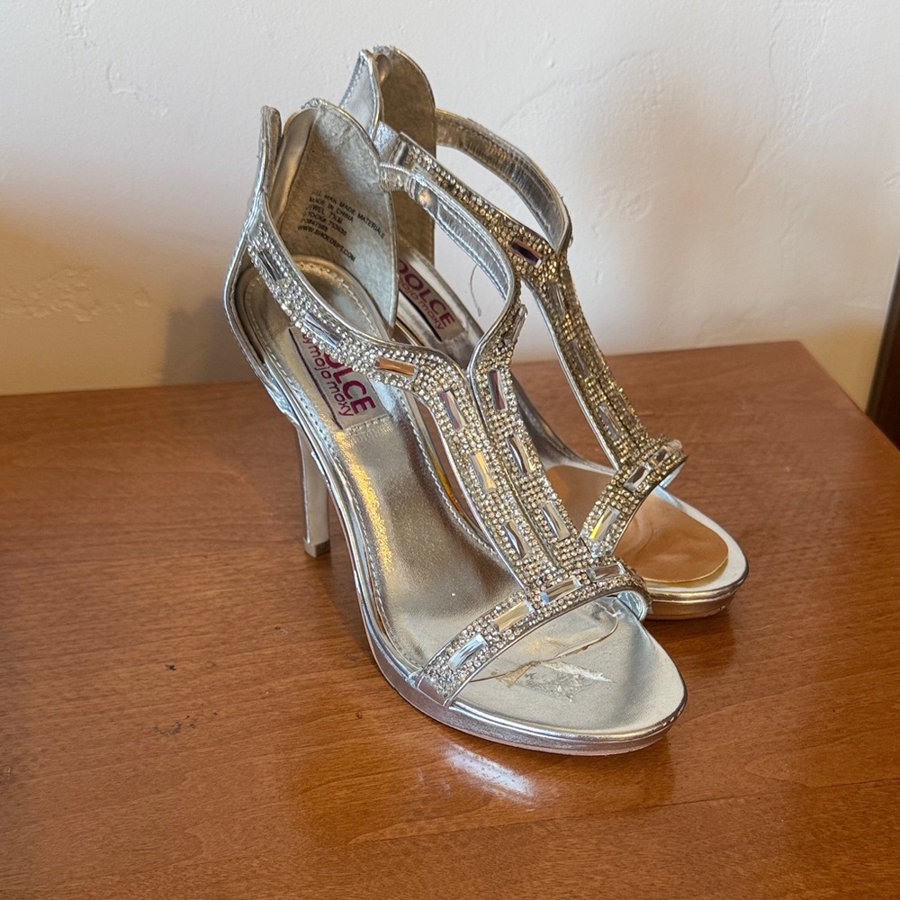 Mojo Moxy Shimmering Silver Strappy Heels
